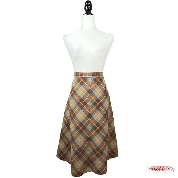 Vintage Dresses & Skirts - Vintage Women's Mister Leonard/Len Wasser Wool Plaid Tartan Midi Skirt [Size L]